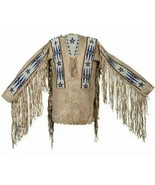 Men Western Wear Traditional Style Warrior Shirt Suede Leather Beaded & Fringes - $128.70 - $163.35