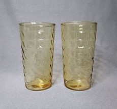 Amber Glass Tumblers Vintage Highball Juice Glasses 12oz MCM Optic Glass... - $15.84