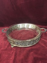 Vintage  Silverplate cradle with handle  Pyrex Round Casserole Dish Mid Century - £31.64 GBP