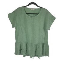 Terzo Millennio 100% Linen Blouse M Womens Green Short Sleeve Light Weight Top - £21.91 GBP