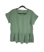 Terzo Millennio 100% Linen Blouse M Womens Green Short Sleeve Light Weig... - £21.96 GBP