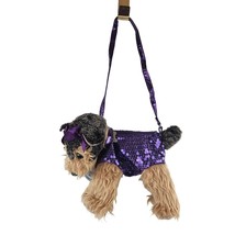 Poochie Co Dog Plush Purse Yorkie Purple Sequin Adjustable Shouider Strap Zipper - £12.46 GBP
