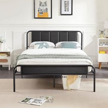 Queen size Black Wood Metal Platform Bed Frame with Rounded Headboard Footboard - $269.99