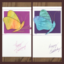 Sunset Yellow and Aqua Blue Watercolor Birthday Butterfly Greeting 2 Card Set - £6.05 GBP