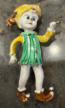 Vintage Figural Brooch Mid Century Hand Painted Enamel Elf Pixie Costume... - $22.72