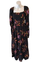 SO Goods For Life Womens Long Sleeve Fit &amp; Flare Black Floral Dress Size S - £21.79 GBP