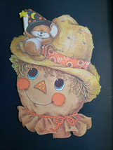 Vintage Halloween Die Cut Scarecrow Face and Happy Mouse 17&quot;x12&quot; Large - £23.44 GBP