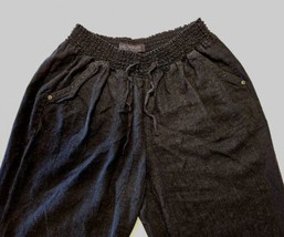 Beau Dawson Linen Blend Pants Womens L Blue Wide Leg Ankle Elastic Draws... - $23.50