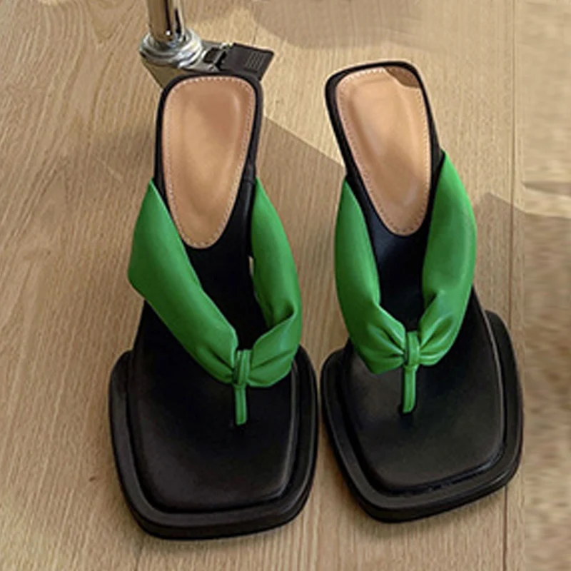 Liyke Summer Women Slipper Fashion Platform Square  Round Heels Flip Flops Ladie - $71.23