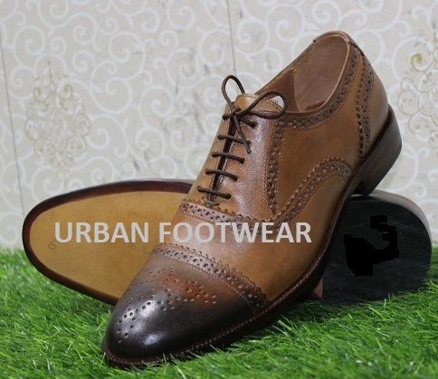 Mens New Handmade Shoes Formal Brown Leather Toe Cap Lace Up Dress Wear Boot