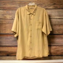 Tommy Bahama Silk Shirt Mens Size XL Maize Yellow Button Down Tropical Palm - $27.71