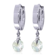 Galaxy Gold GG 1.3 Carat 14k Solid White Gold Hoop Earrings Natural Aquamarine - £201.25 GBP