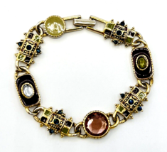 Vintage Liz Claiborne Gold Tone Enamel Rhinestone Link Bracelet - £12.23 GBP