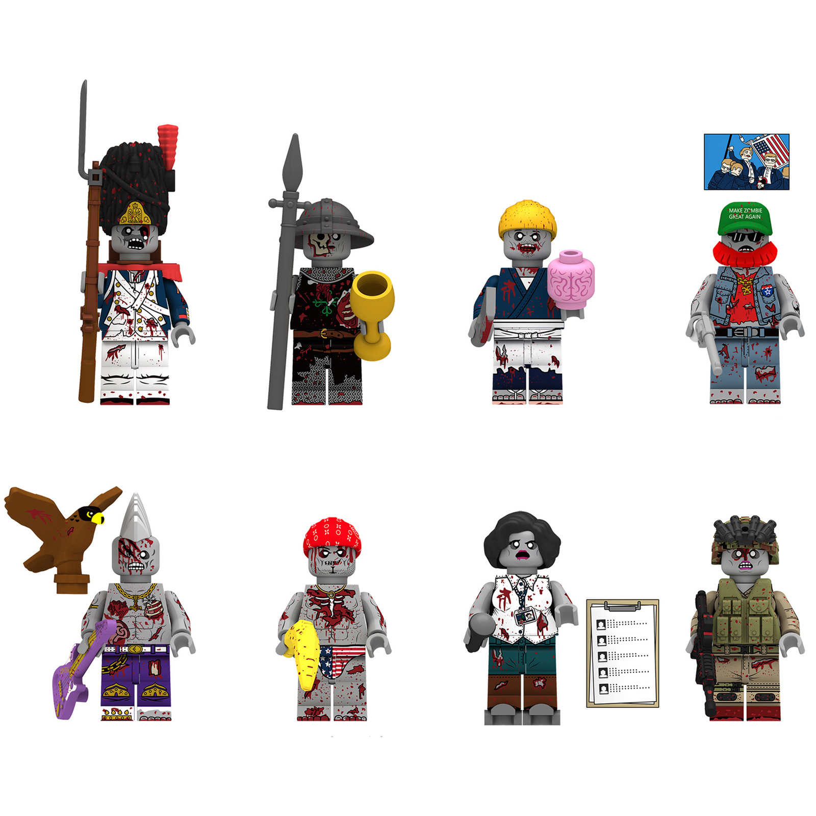 Zombie Old Guard Zombie The Chef Zombie MZGA Zombie 8pcs Minifigures Bricks Toy