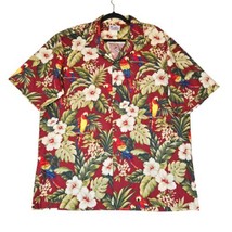 Hawaii Mens XL Hawaiian Shirt Hibiscus Parrot Made in USA Button Up Maroon - £12.48 GBP