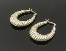 925 Sterling Silver - Vintage Shiny Hollow Fluted U-Shape Hoop Earrings- EG11112 - £42.75 GBP