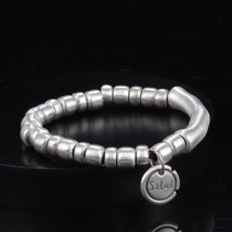 S990 Sterling Silver Wheel Beads Bracelet With Salud Charms,Gift For Her - £51.06 GBP