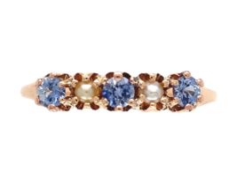 Victorian 10k Rose Gold Sky Blue Sapphire and Pearl Band Ring Size 8.5 (... - €542,54 EUR