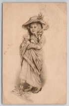 Darling Girl Playing Dress Up With Two Puppies Dogs Sketch Style Postcard T29 - £7.92 GBP