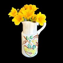 Majolica Fruit Serving Pitcher White Yellow Hand-painted 8.75 Inch Japan... - $8.69