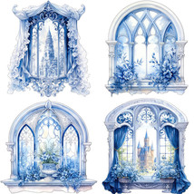 12 Pcs Blue Glass Window Stickers Set Fantasy Scrapbooking Diary Journal... - £5.70 GBP