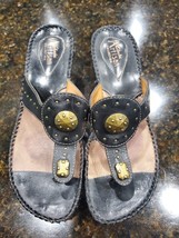 Clarks Artisan Collection Women&#39;s Black Leather Upper T-strap Wedge Sandals 8M - $30.00