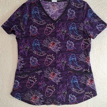 Disney Villains Womens Scrub Top Size Small Silky Feel Polyester Blend P... - £9.21 GBP