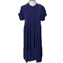 Fore Amanda Ruffle Tiered Short Sleeve Midi Dress large navy blue - £39.78 GBP