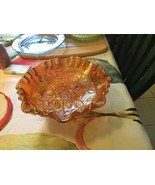 Beautiful Imperial Glass 3 Toed Ruffled Open Rose Carnival Glass Bowl - $566.88 MXN