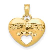 14K Gold Best Friend On Heart With Cut-Out Paw Pendant Charm Jewelry 18 x 15 mm - £104.81 GBP