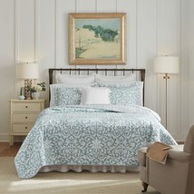 Laura Ashley Mia Queen Quilt Set W Shams Duck Egg Blue Cotton Reversible New - £83.57 GBP