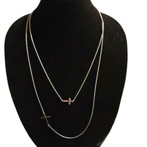 Sideways Double Cross Necklace Silver Toned 23&quot; and 31&quot; Chains - $26.17