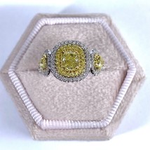 Cushion Cut GIA Fancy Yellow Diamond 1.65 TCW Engagement Ring 18K White Gold - £3,333.59 GBP