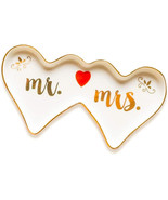 NEW Mr & Mrs Double Hearts Porcelain Jewelry Dish Tray wedding bridal gift