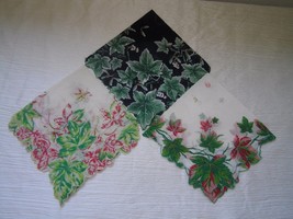 Vintage Lot of 3 Pink &amp; Green Ivy Leaves Leaf w White or Navy Blue Backg... - $9.49