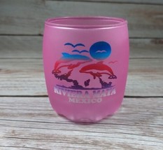 Riviera Maya Hotel Mexico Double Shot Glass Frosted Pink Bottle Bottom Wide - $7.91