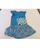 Hanna Andersson 2P Top skort floral stripe 120 US 6-7 blue green EUC - $20.53