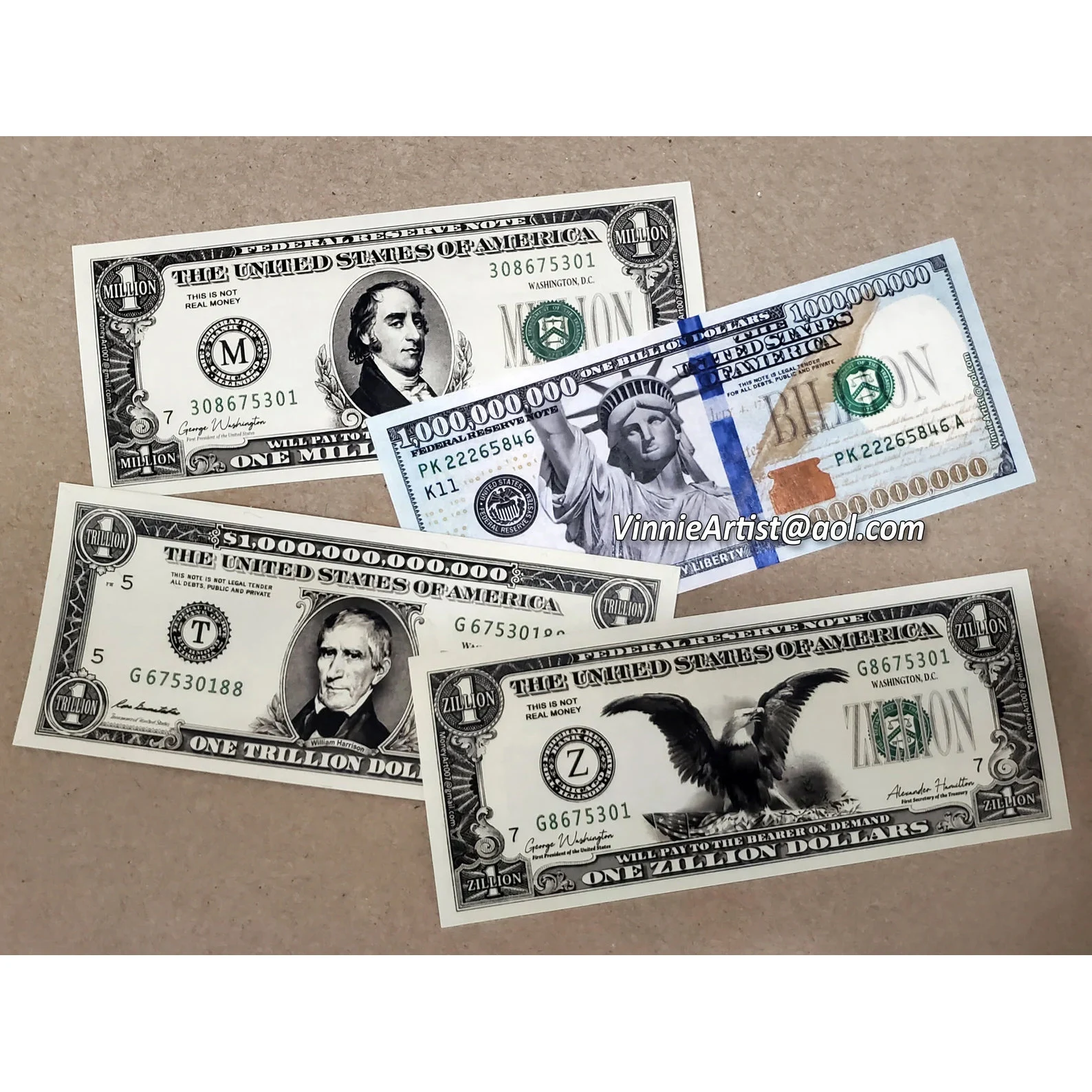 4 Novelty Money Bills Million Billion Trillion Zillion Millionaire Billi... - $6.85 CAD