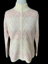 Talbots Ladies Cream Pink Zip Front Lambswool Angora Collared Ls Sweater Euc M - £32.37 GBP