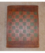 Antique American Primitive Folk Art Painted Green & Red Wood Checkers Game Board - $477.00
