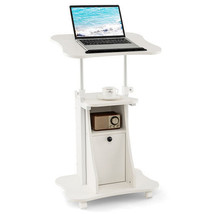 Adjustable Mobile Standing Desk Cart with Tilt Desktop and Cabinet-White - Color - $3,251.57 MXN