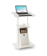 Adjustable Mobile Standing Desk Cart with Tilt Desktop and Cabinet-White... - $3,249.81 MXN