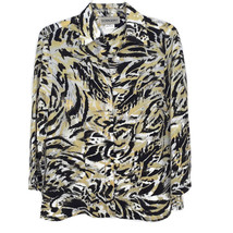 DonnKenny Womens Blouse Size Medium V-Neck Button Front 3/4 Sleeve Yellow/Black - £10.36 GBP