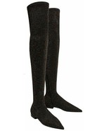 Zara Pointed Flat Over The Knee Boots Black Multi Glitter ( 6 ) - $111.06 CAD