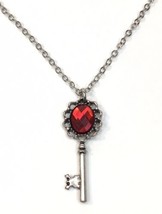 Silver-tone Chain Link Necklace With Red July Key To Your Heart Charm Pendant - £8.79 GBP
