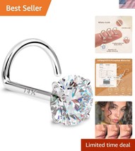 Solid 14K White Gold Nose Rings - Zirconia Studs for Sensitive Skin - $887.39 MXN