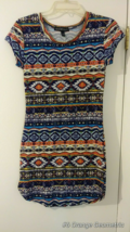 Derek Heart Juniors Orange/Blue Geometric S/Sleeve Scoop Neckline dress M (1) - £5.57 GBP