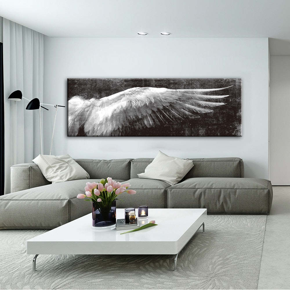 Kids Room Angel Wings Vintage Black And White Wall Art HQ Canvas Print Item image 3