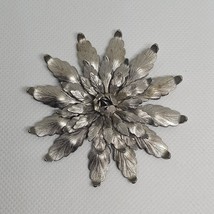 Vtg Silver Tone Large Flower Brooch Pin Chrysanthemum Dahlia Figural 3D ... - $19.99