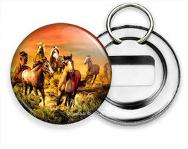 Wild Prairie Horses Beautiful Southwest Sunset Beer Bottle Opener Key Chain Ring - £12.96 GBP